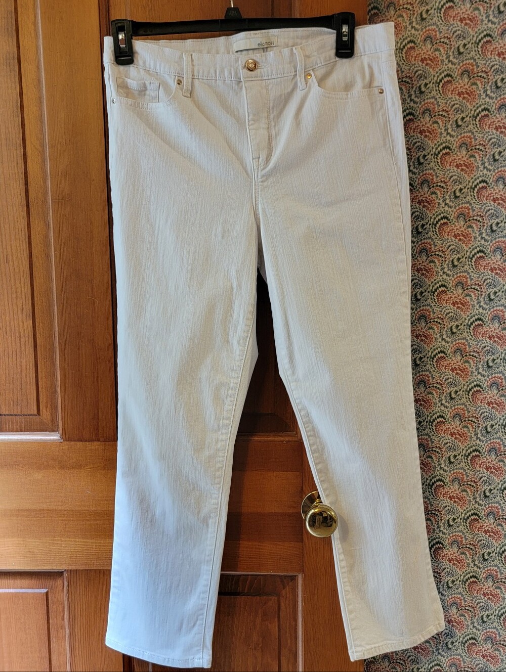 Ella Moss White High Rise Straight Leg Stretch Denim Jeans Size 12 Gold Hardware